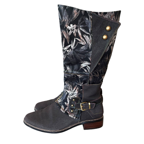 NEW L'ARTISTE SPRING STEP Blades Women's Size 40 Brown Leather Floral Zip Boots - Picture 3 of 14